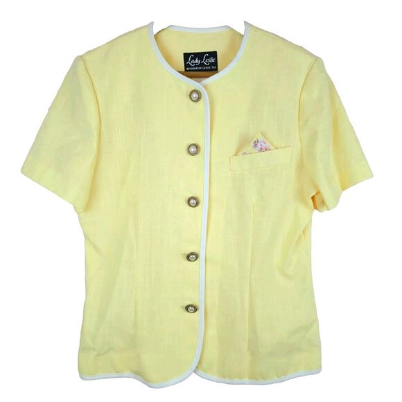 Leslie Fay Jackets & Blazers - Vintage Lady Leslie By Leslie Fay Yellow Short Sleeve Blazer Size 12 USA